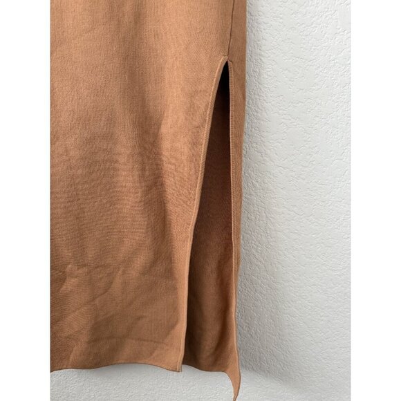 Shona Joy Square Neck Ribbed Knit Sleeveless Midi Dress Camel Neutral Minimalist - Picture 4 of 9